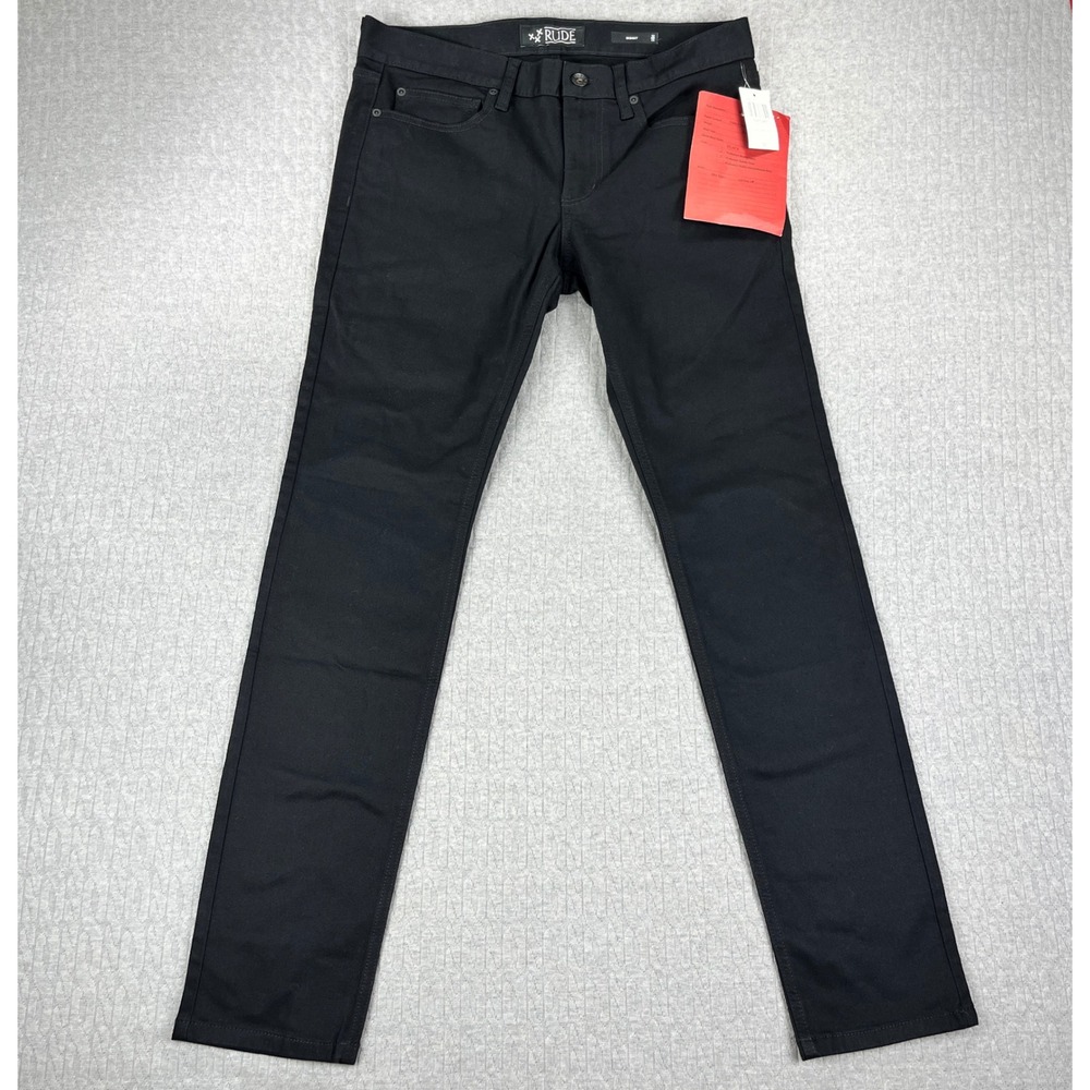 New Rude Skinny Jeans Mens 32x32 Black Stretch Goth Core Death Punk Rock Emo